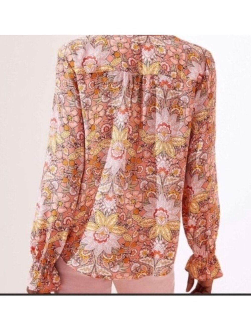 NWT LOFT | Button Front Peach Floral Top Long Sleeve | Size Medium - Picture 2 of 10